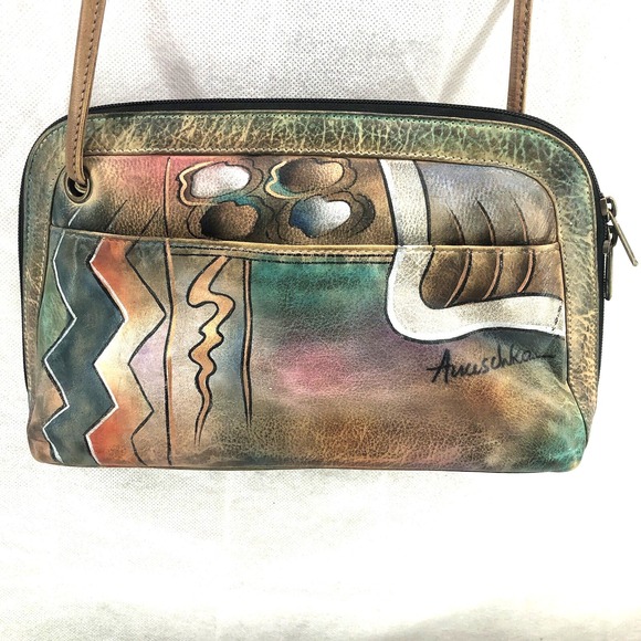 Anuschka Handbags - Anuschka Women's Hand Painted Leather Multicolored Crossbody Bag.